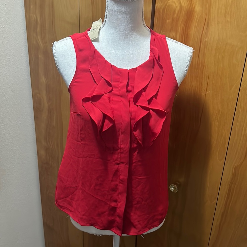 ✨✨NWT LOFT Red Ruffle Tank Button Down XS Petite